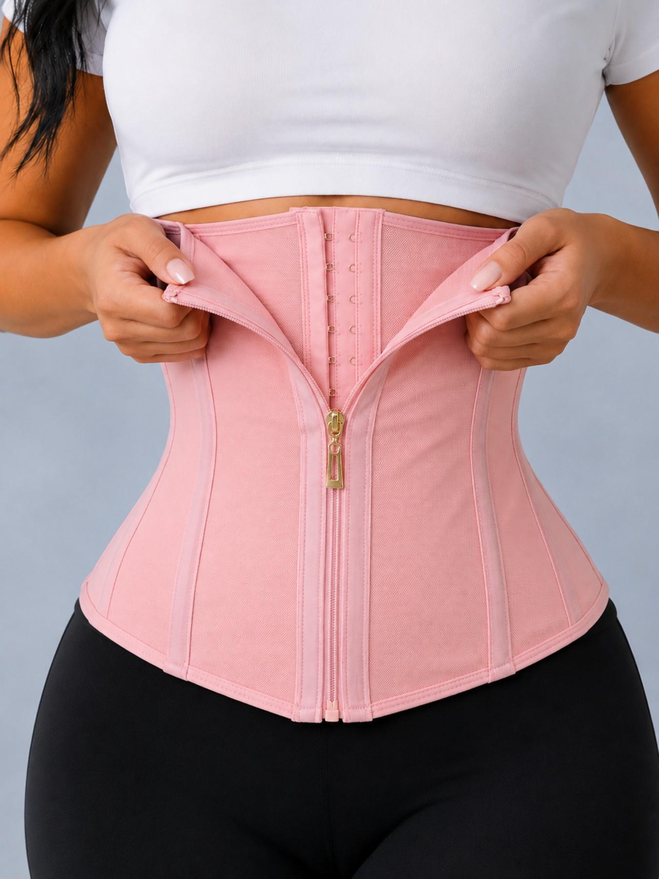 1 Count Women's Solid Black Adjustable Zipper & Hook-Eye Closure Shapewear Belt, Fajas, Waist Trainer, Sporty Tummy Control Cincher for Yoga Workout, Sports Girdle, Shaping Corset, Shapewear for All Seasons Daily Wear, Underwear Fit