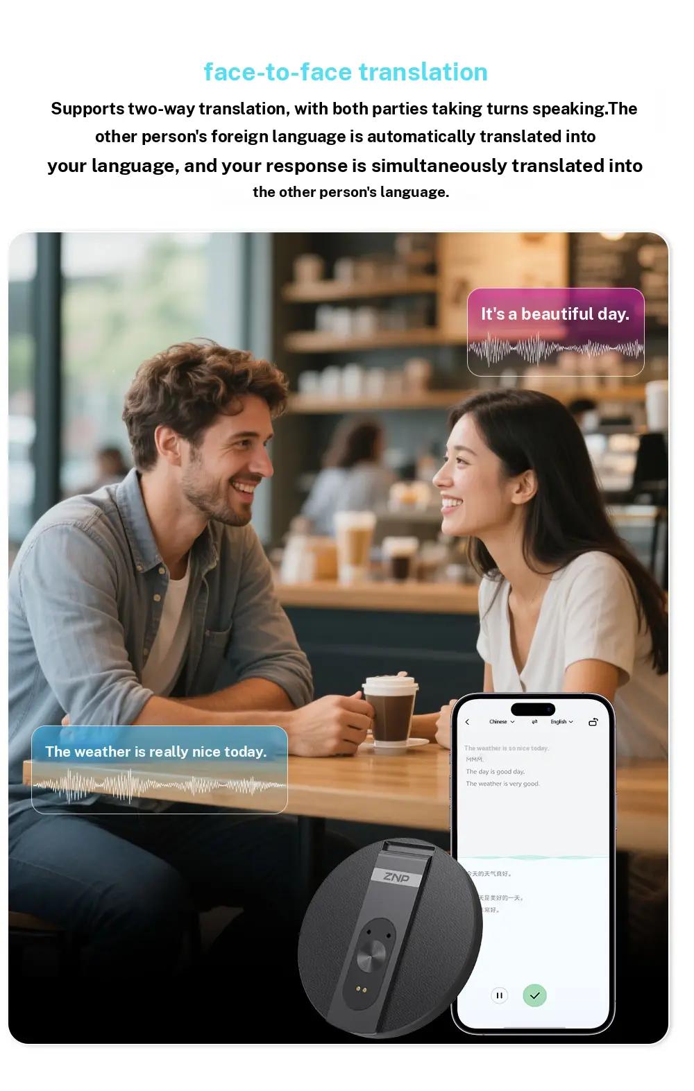 AI Translator Voice Recorder Note Recorder, Translation 146+ languages with Real time Translation, Magnetic Phone Holder, Supports Video and Voice Call Translation, Travel Socializing Lectures Meetings Interviews