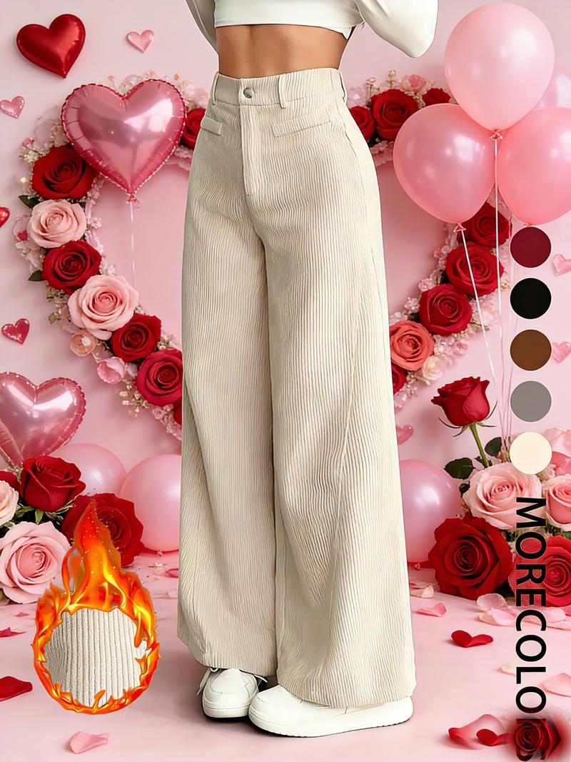 New Corduroy Wide Leg Pants High Waist Loose Fit Women's Casual Long Trousers, Comfortable and Stylish Ladies' Clothing
