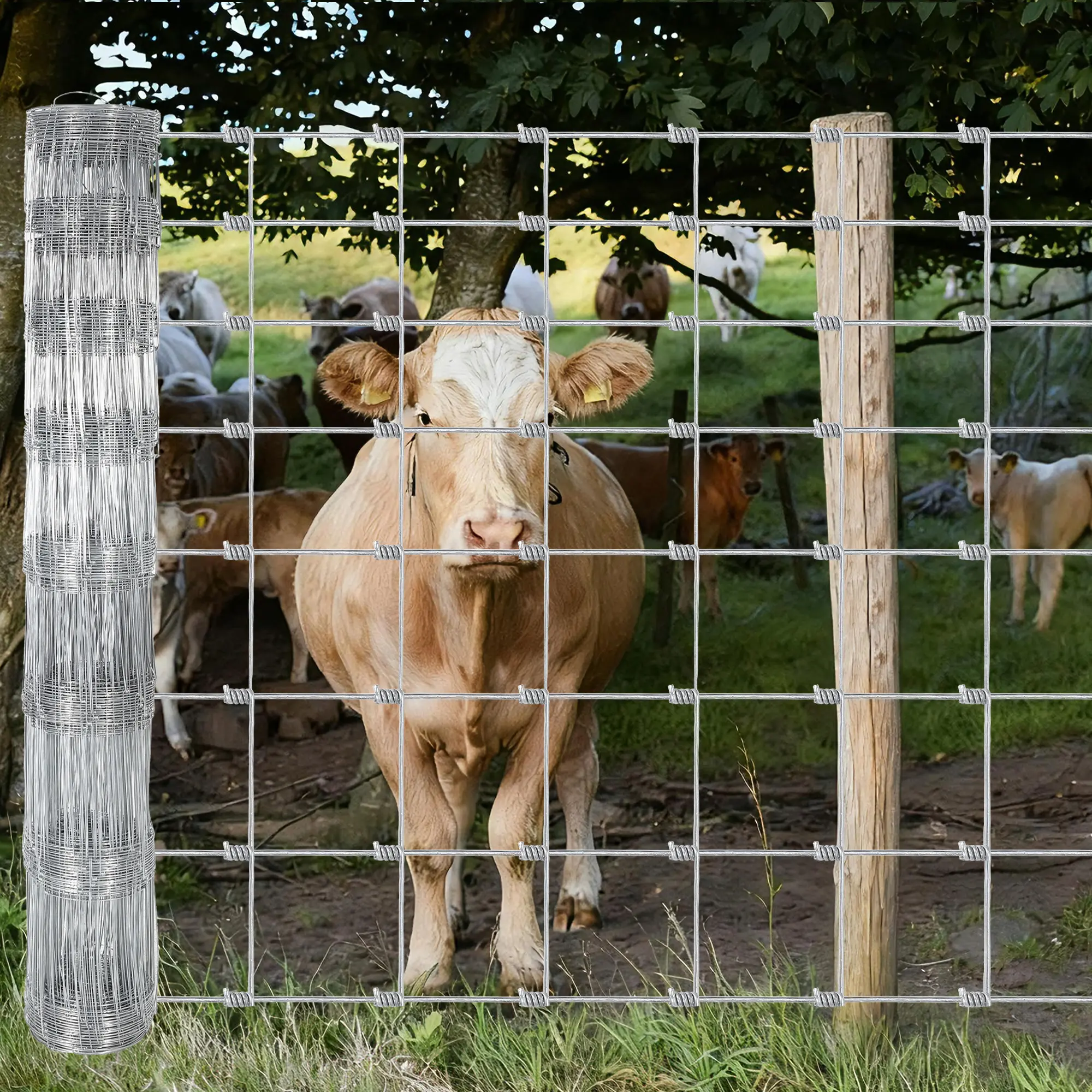 Livestock Fence, 4/5/6Ft x 328Ft Galvanized Wire Fencing, Cattle Farm Fence, Deer Fences, Heavy Zinc Goat Fences for Goat Deer Yard Livestock Protection