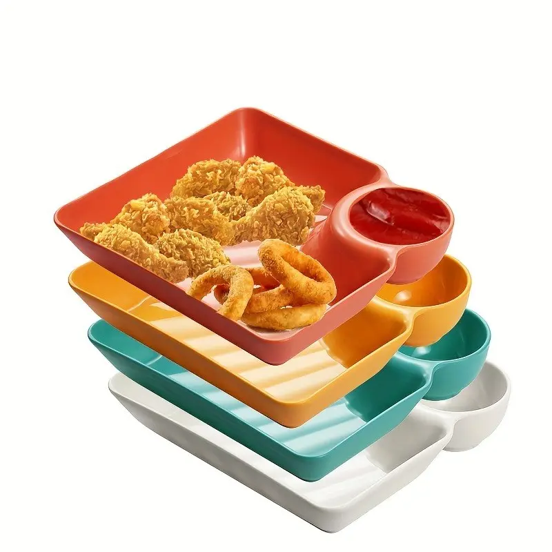 4pcs Plastic Dinner Plate Set, Rectangular Snack Tray with Compartments, 7.3" X 6.6", Ideal for Parties and Deli Platters