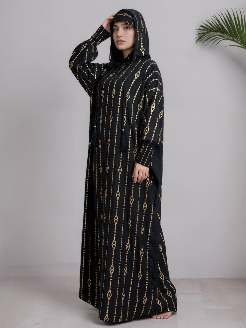 Islamic Abaya Kaftan Dress for Women 100% Cotton Soft Double Hat Cape Style Dubai Turkish Design Modest Outfit for Ramadan & Eid Loose Fit Modesty Muslim Clothing