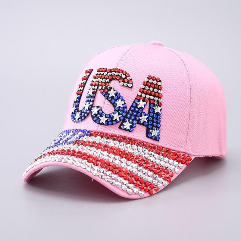 American Flag Rhinestone Curved Brim Baseball Cap - Street Style Cap for Clothes Accessories Fashion Enthusiasts, Casual Hat, Christmas, Funky, Anniversary, Engagement, Glitter, Glamorous