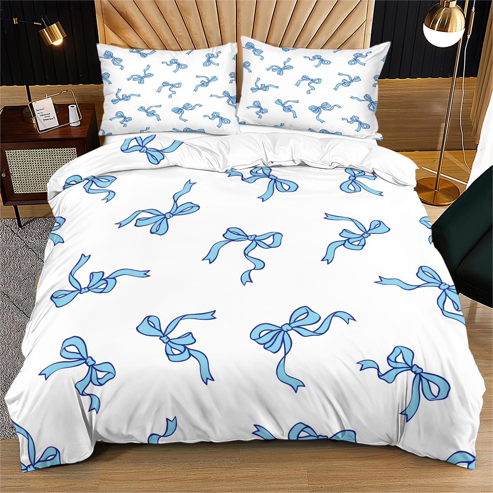 2/3PCS Cute Romantic Sweet Bow Duvet Cover Set, Soft Cozy Aesthetic Bedding for Girls, No Filling, Housewarming Birthday Valentine's Day Christmas Gift for Her