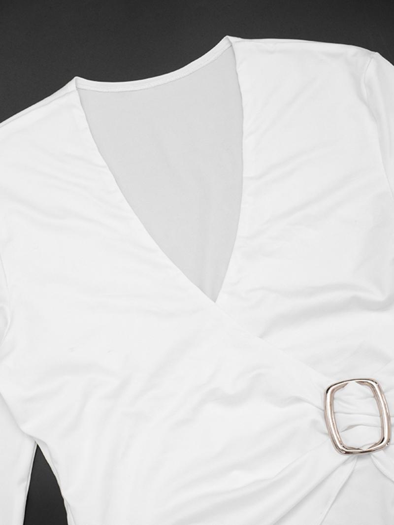 Women's Fashion Solid Color Cross V Neck Slim Fit T-Shirt Top, Comfortable Versatile Elegant Casual Wear for Daily