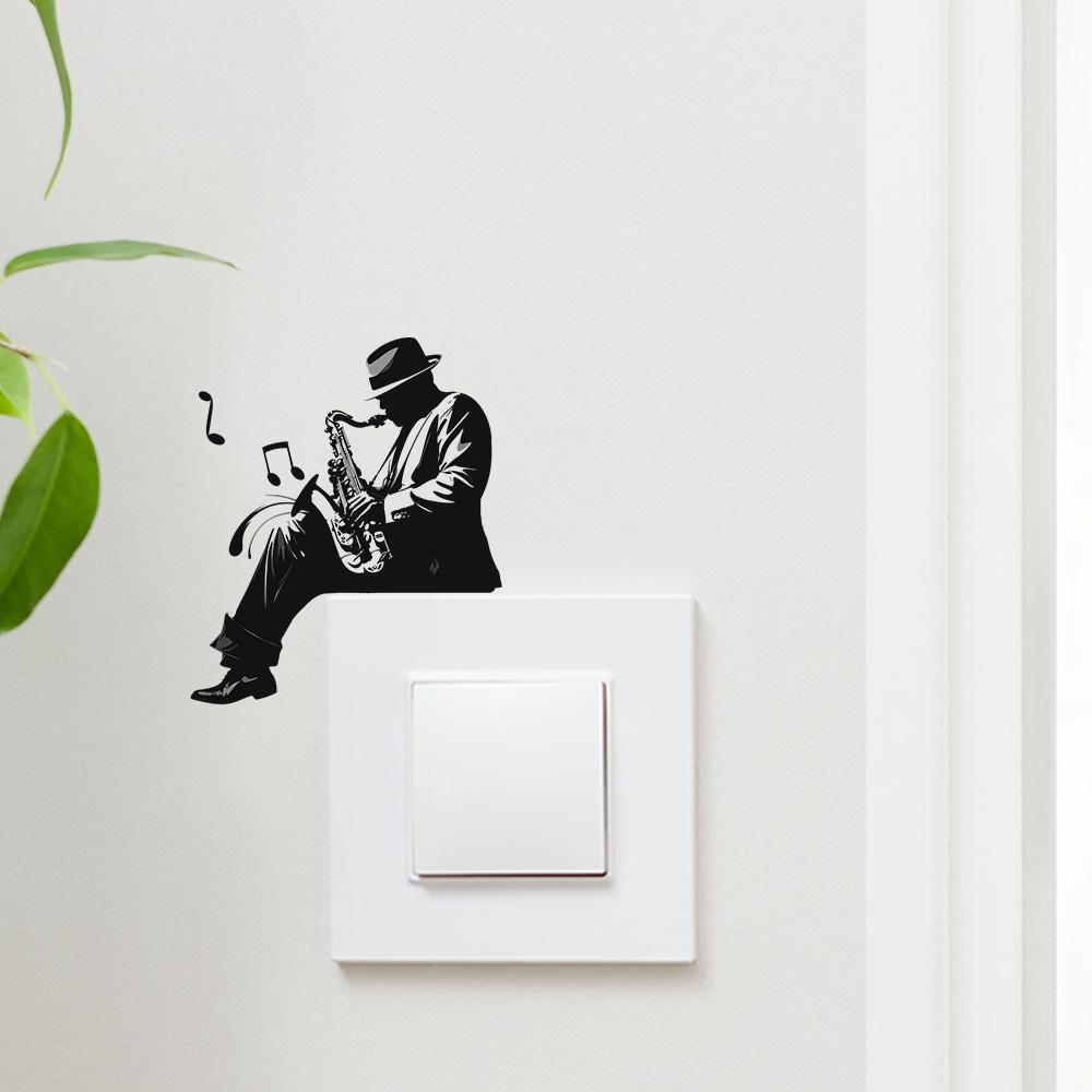 Creative Music Switch Sticker, Cowboy Playing Saxophone, Vinyl Wall Decal, Art for Living Room, Home Window Decoration, Flat Sticker Type