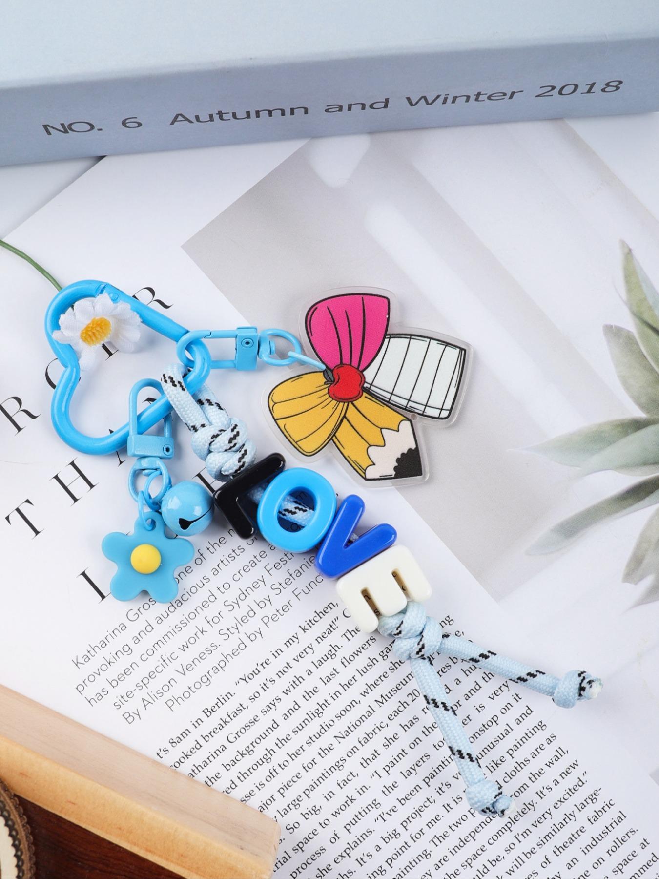 1pc Love Bow Bell Keychain, Acrylic Colorful Letter Keyring, Personalized Name Gift for Birthday Christmas Valentine's Day