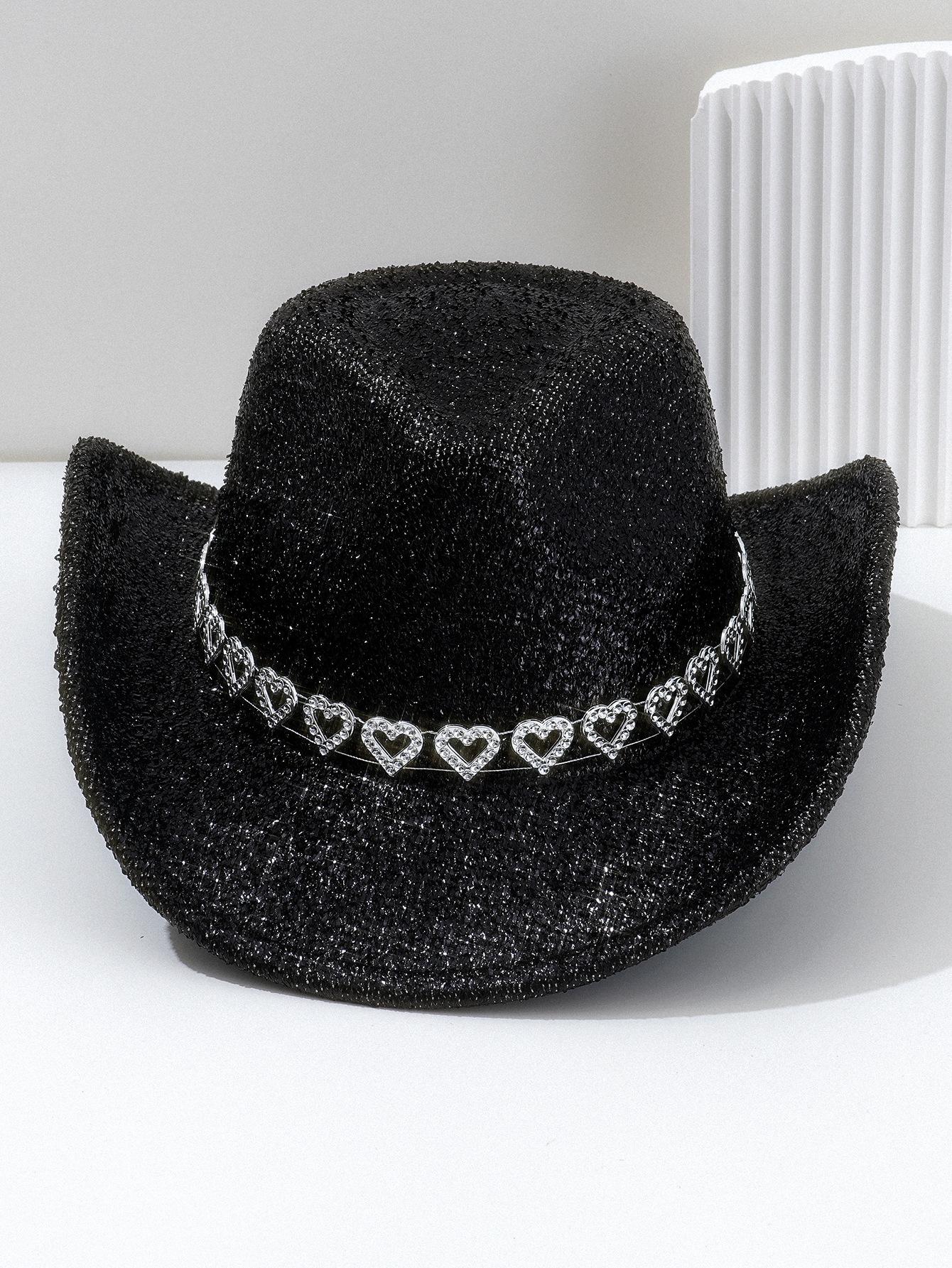 Y2K Sweet Cool Spice Girl Wind Pink Glitter Love Rhinestone Cowboy Hat Music Festival Birthday Party Concave Styling ArtifactSpeedy Smarts