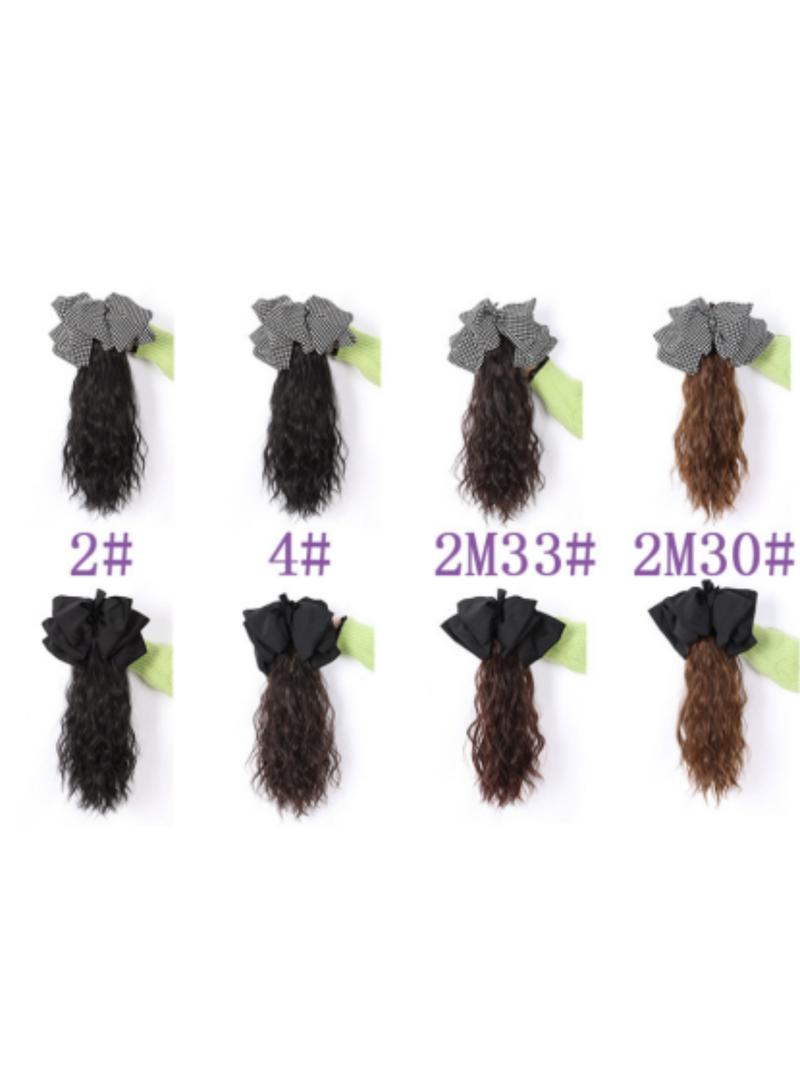 Long Wavy Claw Clip On Black White Bow Hair Extensions Pony Tail Hairpiece Lady Wigs for Women Wig Ponytail Bow Hair Accessories Girls Grab Clip Water Ripple Ponytail Braid High Value Wig Human Hair(Dark Brown,Black Bow)