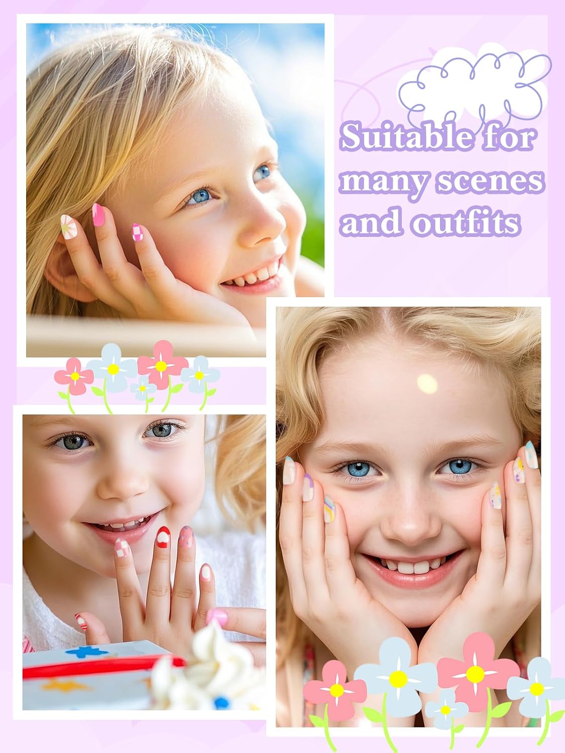 EBANKU Press on Nails Kit for Kids,Includes 156、144、130、78、24 Pieces Per Pack,Colorful Flower Almond Fake Nail Tips for Girls, Kid Fake Nail Kit for Girls 8-12 Years Old with Jelly Nail Adhesives Birthday Gifts Holiday Haul Diy,EasterNails