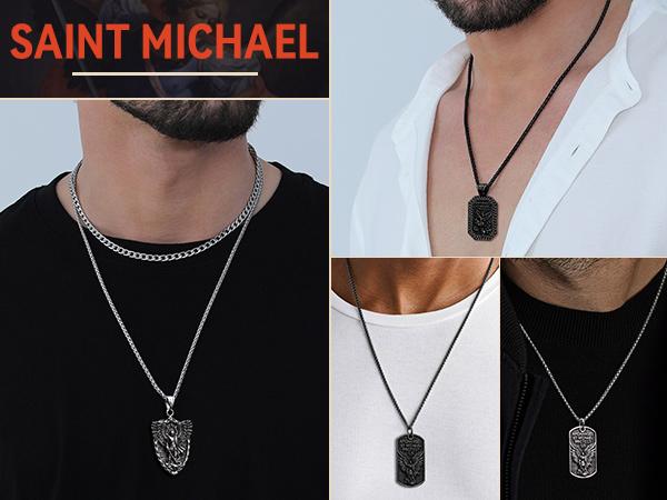 FaithHeart Saint Michael the Archangel Necklace Amulet Stainless Steel Father's day gift Jewelry For Men