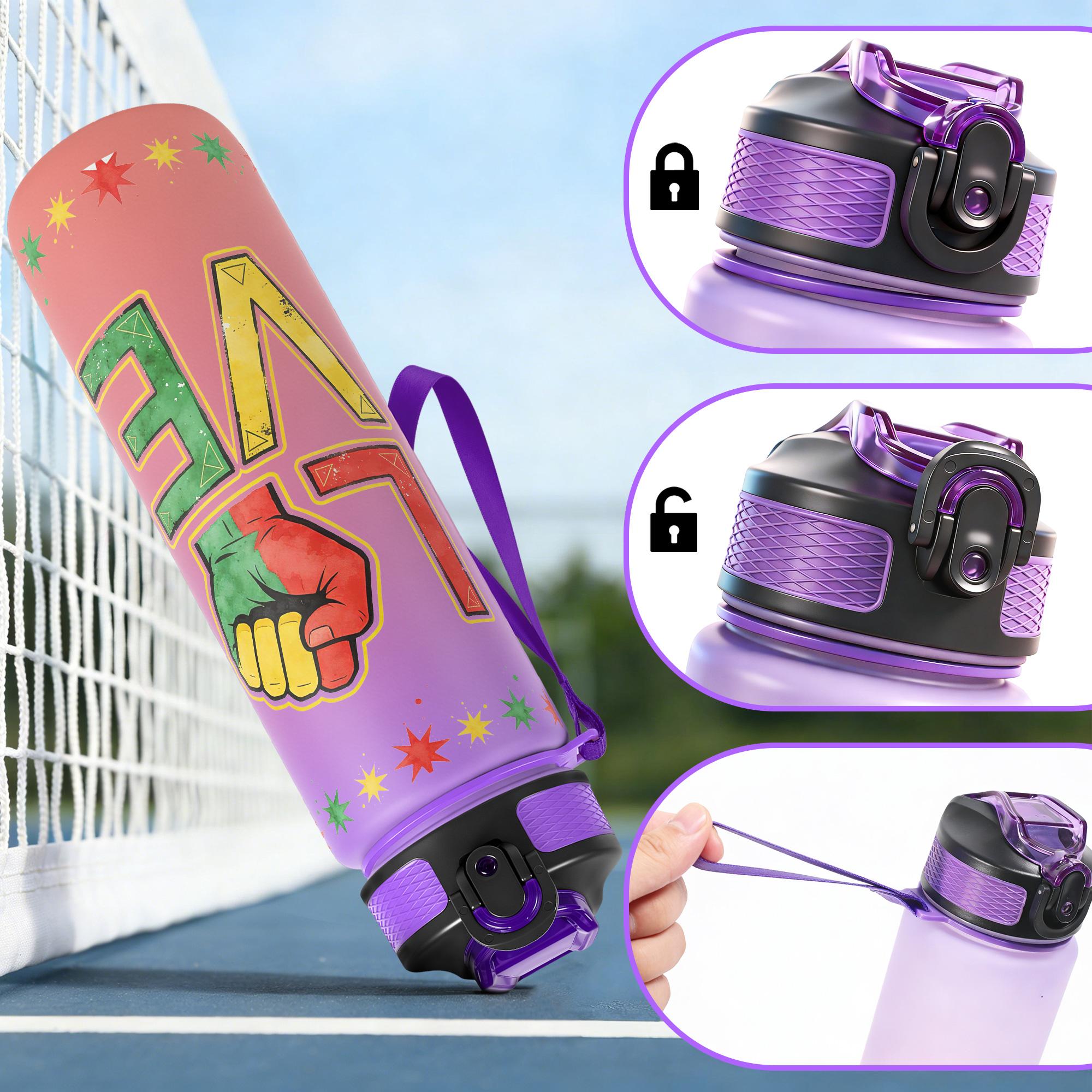 1pc,32oz Water Bottle Black Fist Love Design Durable  Leak-Proof 1000ml Time Marker Water Bottle - Shatter-Resistant for Sports, Fitness, Hiking & Outdoor Travel - Large Capacity, Ideal Gift