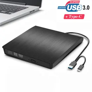 Portable External DVD Drive USB 3.0 Type-C Dual Ports, Ultra-Thin CD/DVD Reader Writer, Compatible with Laptops, Desktops, Windows, Linux, Macos