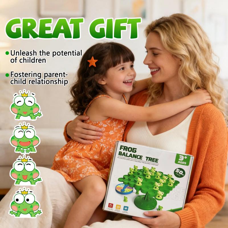 Frog Balance Game Set, Includes 50 Frogs, Balance Board, Base, Dice, Easter Basket Gift, Family Interactive Puzzle Toy for Kids