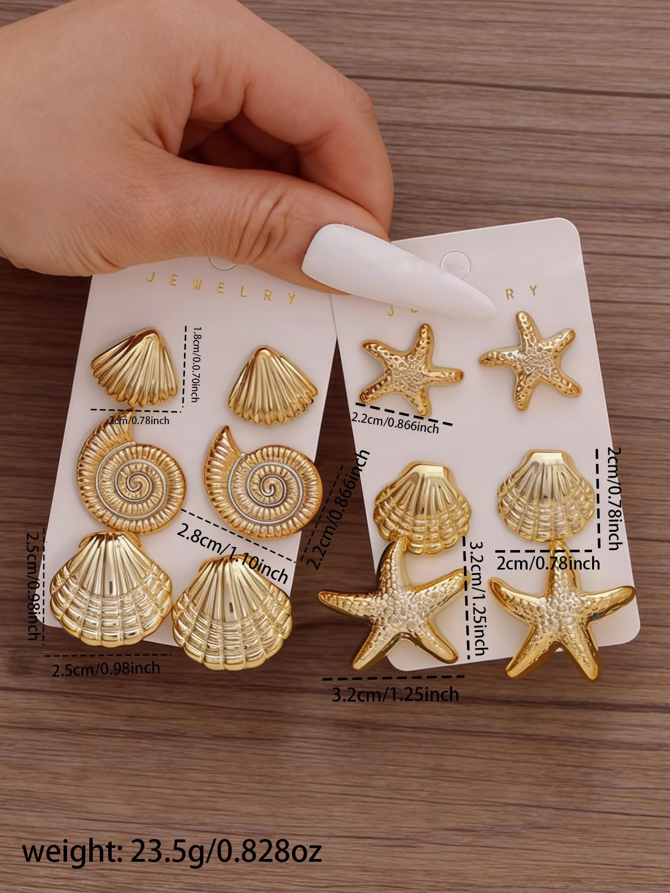 Summer Ocean Elements Fashion Earrings Set, Elegant Geometric Shapes, Perfect for All Seasons, Versatile Jewelry