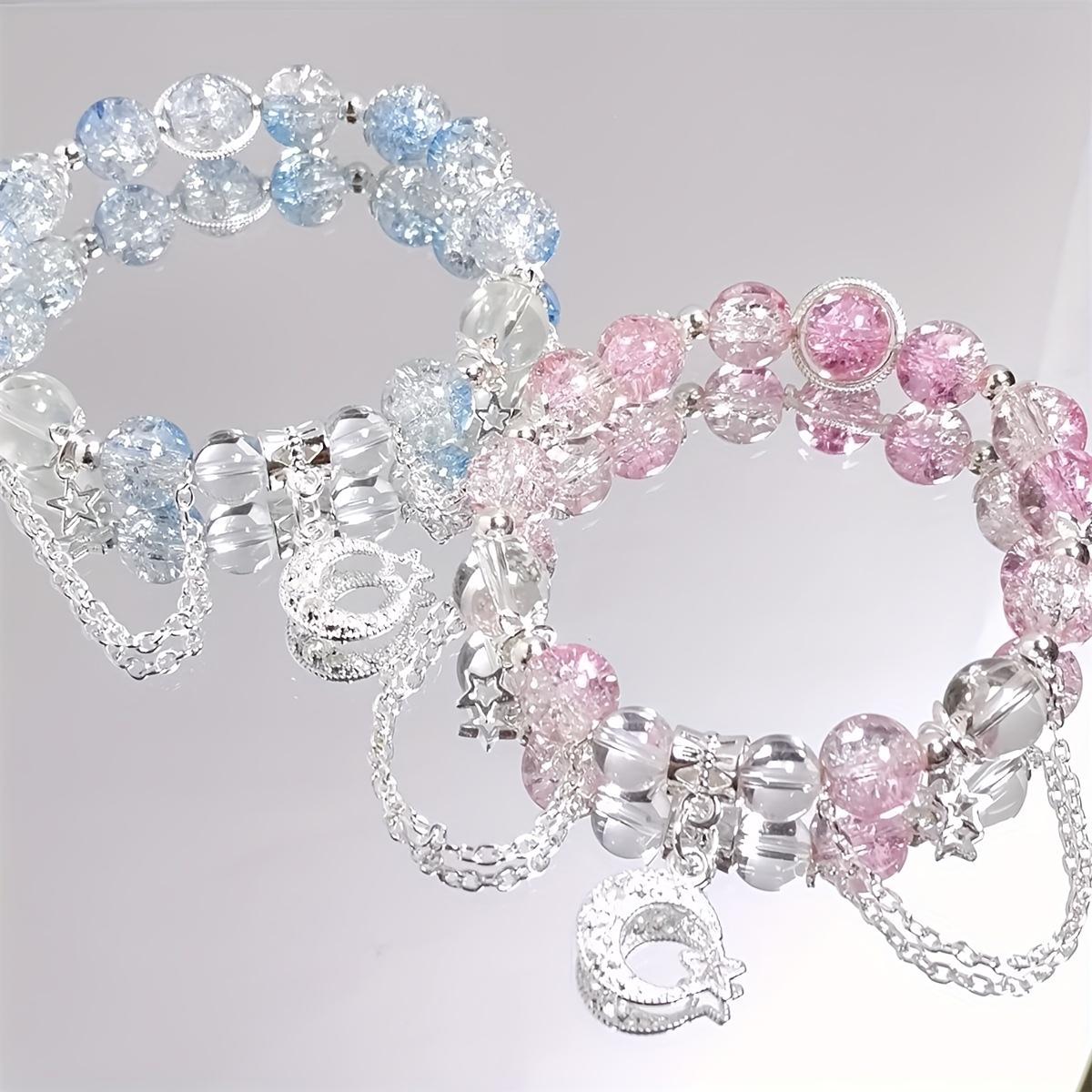 Girls' Rainbow Beaded Charm Bracelet Matching Set - 5/12/20Pcs Multicolor Butterfly, Flower, Heart & Star Charms, Adjustable Elastic Cord, Casual Wear Jewelry for Valentine's Day Gifts, Birthday Party Favors