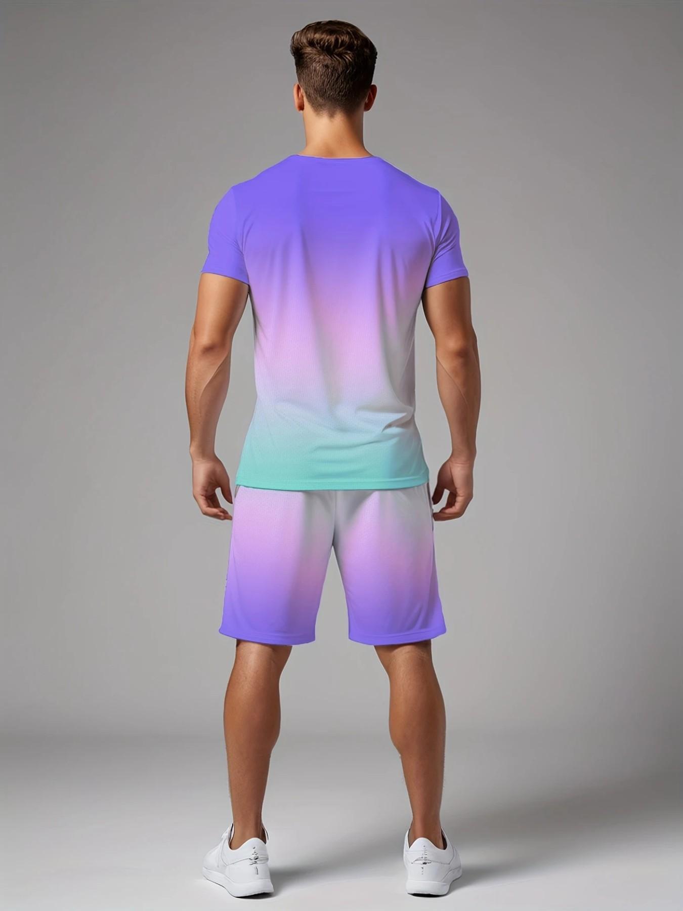 Men's Y2K Style 3D Duck Print Sports Set, Casual Short Sleeve Top and Shorts, Perfect Gift for Men, Daily Outdoor Wear