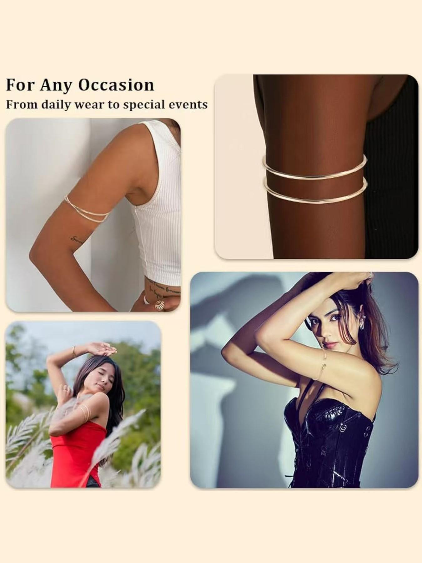 6 Pcs Arm Cuff Jewelry for Women - Adjustable Minimalist Boho Upper Arm Cuffs Bracelet Bangle Set for Beach Party Festival Gifts Bangles Set Fashionable Jewelry Accessories