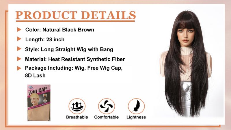 Long Straight Wig With Bangs 28inch Straight Black Wig Synthetic Heat Resistant Fiber Wig for Daily&Party everyday wear Curly Ponytail Extension Clip Tousled Updo Hair Bun Set Long Straight Wig With Bangs 28inch Straight Black Wig Synthetic Heat Resistant Fiber Wig for Daily&Party everyday wear Curly Ponytail Extension Clip Tousled Updo Hair Bun Set