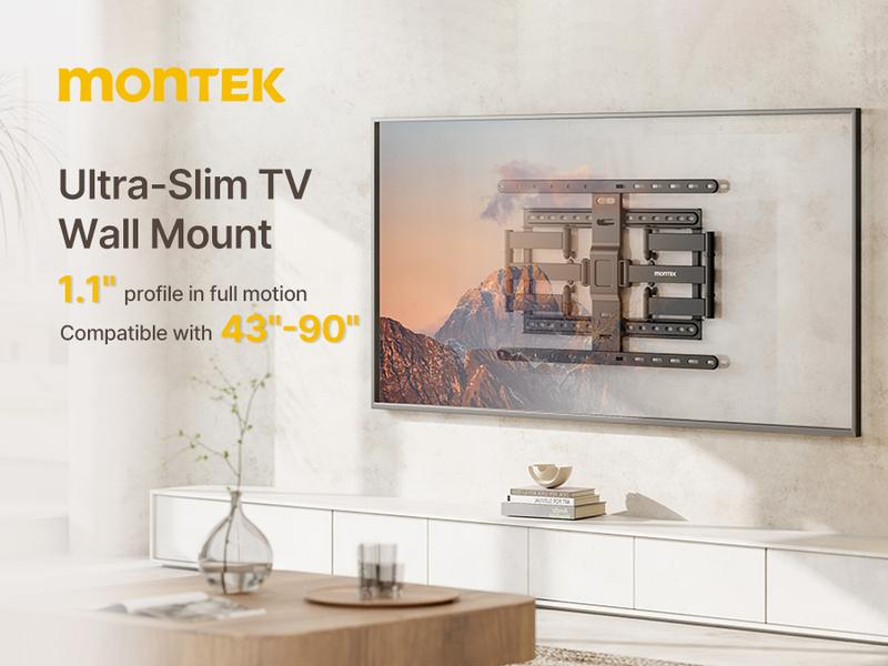 Ultra Slim TV Wall Mount for 37-95 Inch TVs | 1.1" Thin Low Profile Full Motion Bracket | Dual Swivel Articulating Arms with Tilt | Max VESA 600x400mm | Holds 132lbs | Fits 16"/18" Studs