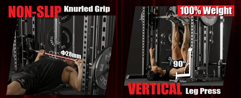 Smith Machine, Power Cage with Functional Trainer and Vertical Leg Press Attachment, All-in-one Power Rack Squat Rack for Home Gym Lat Pulldown System Strength Training Equipment Push Up Stand