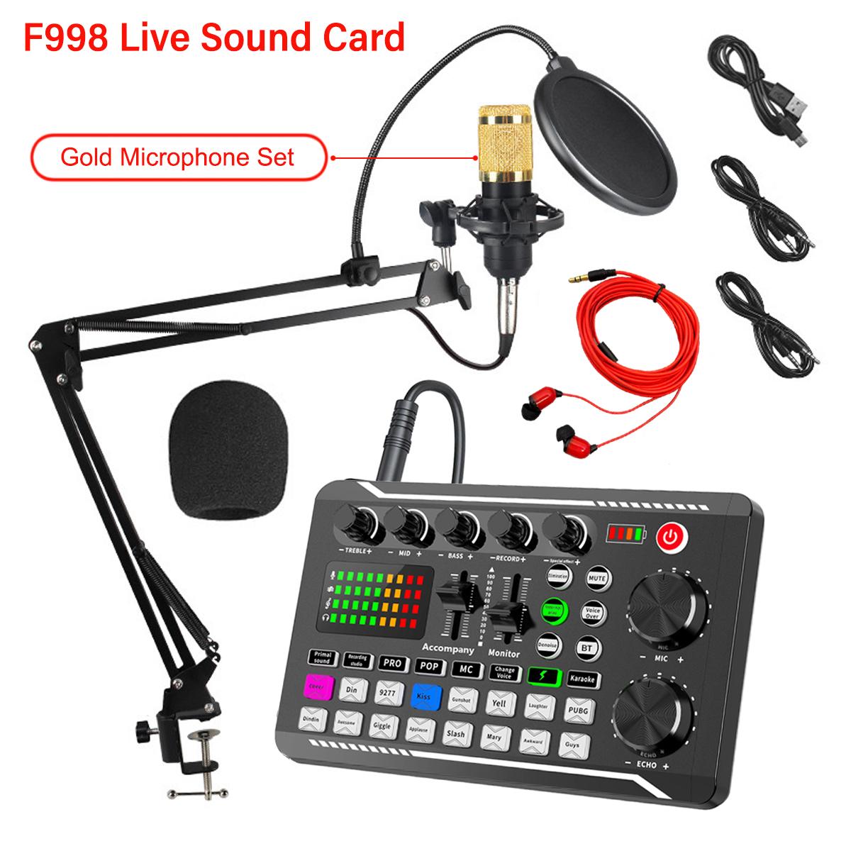 Wireless Bluetooth-compatible Dj Sound Card Device, RGB Color Buttons, Bm-800 Microphone Set, PC Phone Karaoke Party Live Streaming, Live Audio Mixer, Audio Mixer for PC