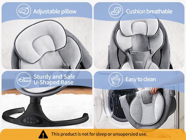 LAREX Baby Swing for Infants | Electric Bouncer for Babies,Portable Swing for Baby Boy Girl,Remote Control Indoor Baby Rocker with 5 Sway Speeds,1 Seat Positions,10 Music and Bluetooth (Black)