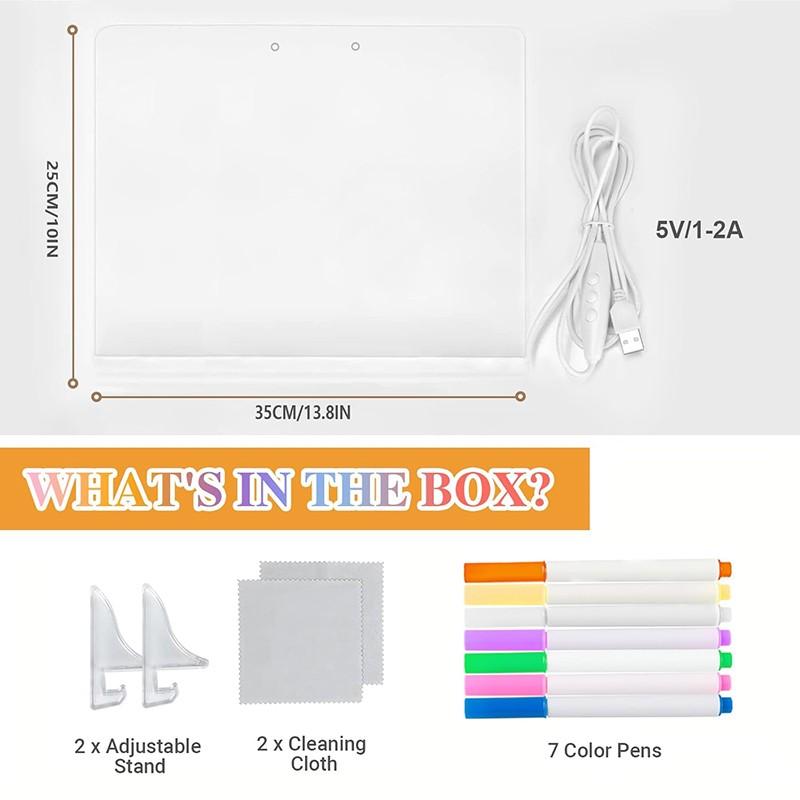 LED Light Drawing Board, Rechargeable LED Drawing Tablet, 13.8x10 Inch Night Lamp, 4 Modes & 7 Colors, Kids Gift, Enlightenment Drawing Board