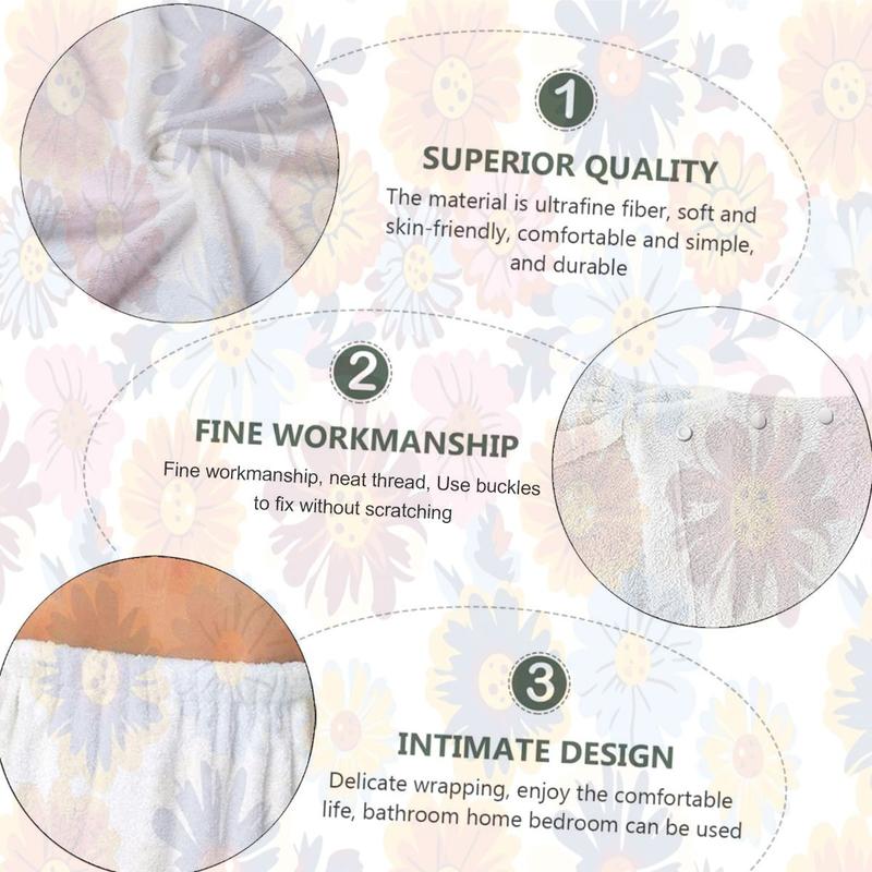 2pcColorful Floral Towel Dress for Women Strapless Post-Bath Spa Wrap Perfect for Showering Relaxation Poolside Bathroom Towel Dress with Head Wrap Adjustable Shower Wrap Towel with Home Hotel Bath Towel Nightgown for Sauna Beach Pool Gym Travel