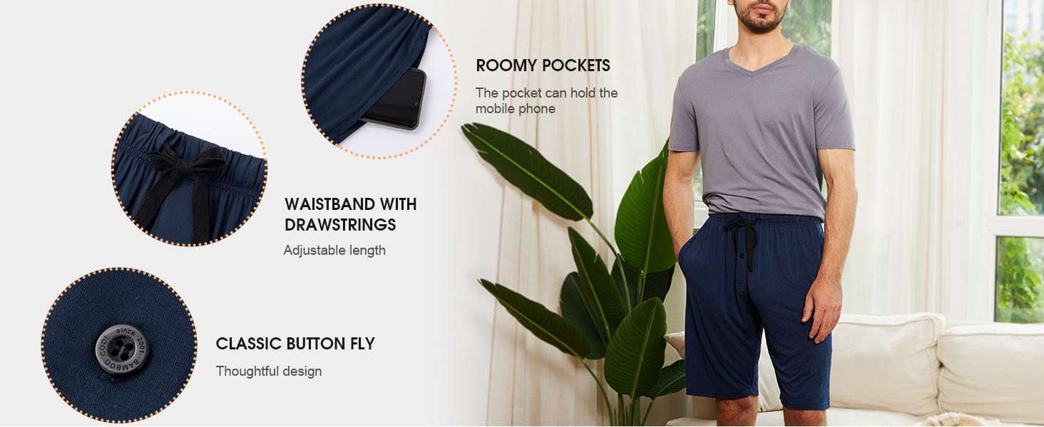 BAMBOO COOL Men's Classic Bamboo Pajama Set - 2-Pack Athletic Casual Fitness Bottoms, Plain Fabric Lounge Sleep Shorts with Pockets, Soft Breathable Elastic-Fitted Nightwear BAMBOO COOL Men's Classic Bamboo Pajama Set - 2-Pack Athletic Casual Fitness Bottoms, Plain Fabric Lounge Sleep Shorts with Pockets, Soft Breathable Elastic-Fitted Nightwear