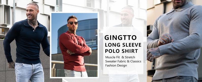 GINGTTO Men's Long Sleeve Knit Polo Sweater Shirt Slim Fit Stretch Muscle Tee Classic Pullover Golf Shirt with Collar GINGTTO Men's Long Sleeve Knit Polo Sweater Shirt Slim Fit Stretch Muscle Tee Classic Pullover Golf Shirt with Collar