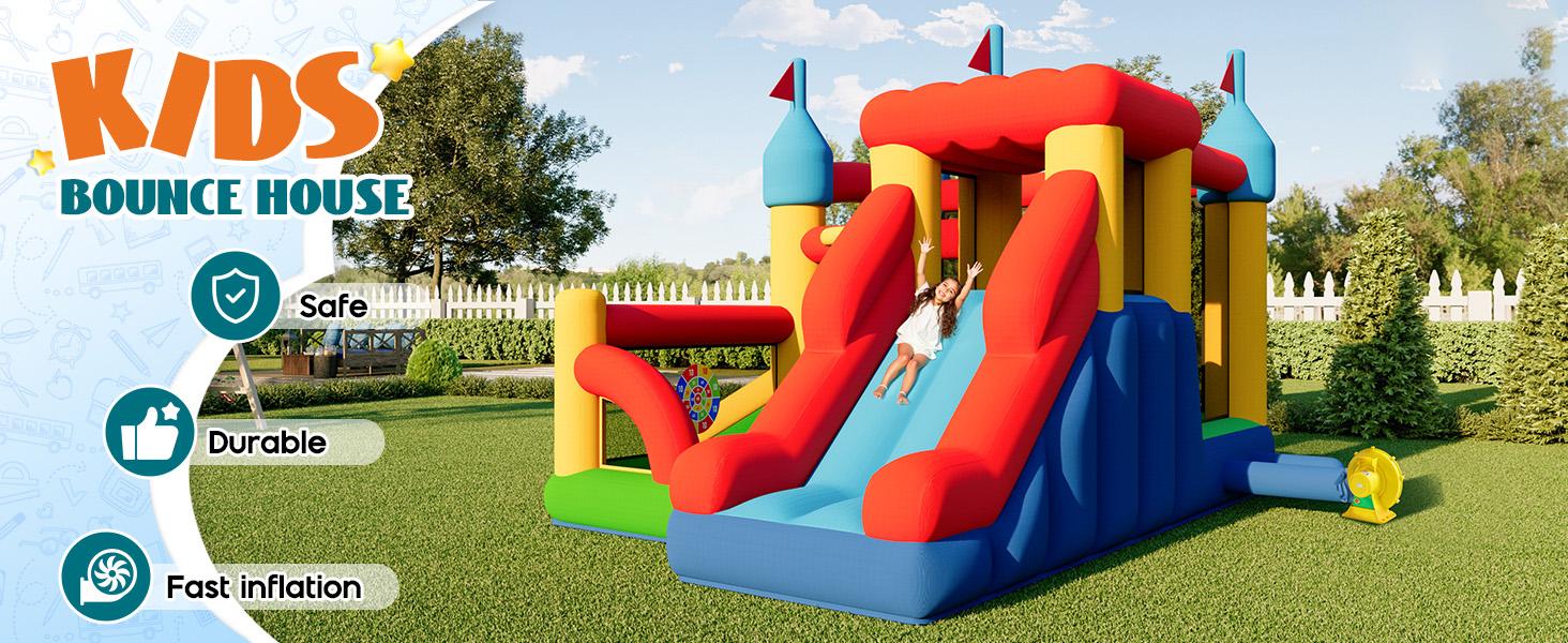 Vanacc Bounce House, Inflatable Bouncer with Air Blower, Jumping Castle with Slide, Outdoor Indoor Bouncy Castle with Oxford Fabric for Kids 3-12