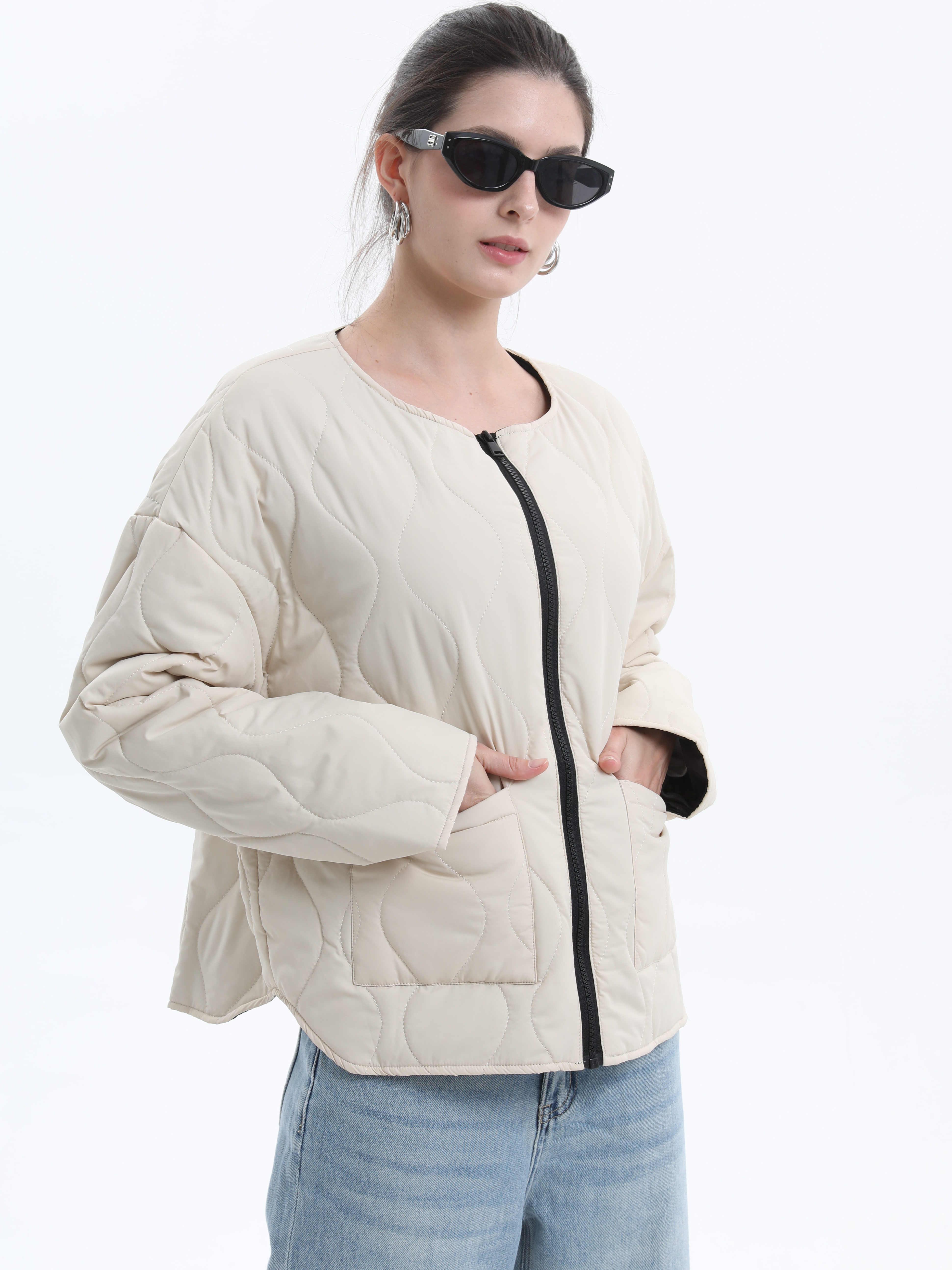 PUFFIT Machine Washable Water Repellent Quilted Crew Neck Puffer Jacket