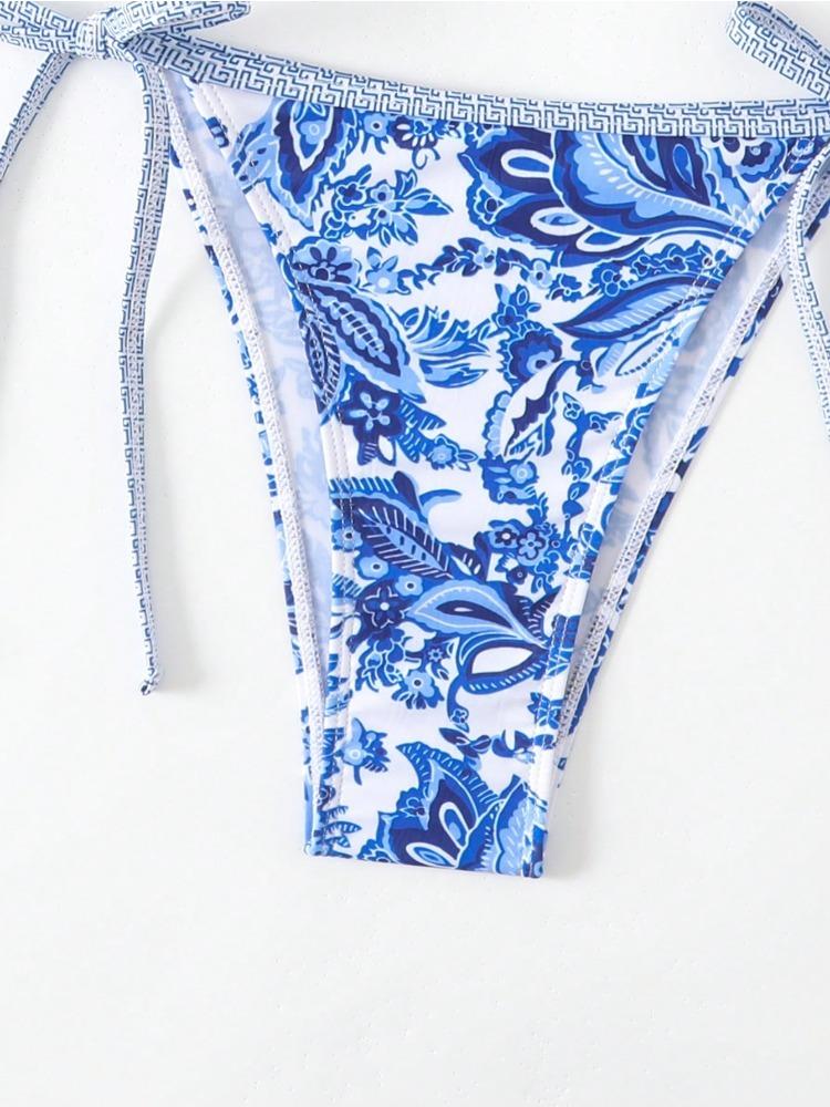 Women's Bikini Set with Adjustable Straps, Sexy Vacation Beachwear, Printed Halter Neck Swimsuit, Spring Summer 2026 Fashion