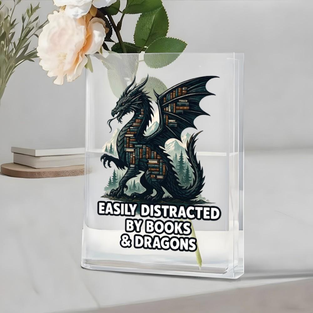 Acrylic Book-Shaped Vase, Transparent Material, Hand-Drawn Shelf Design, Elegant Home Decor, Perfect for Teacher's Day, Birthday, Christmas