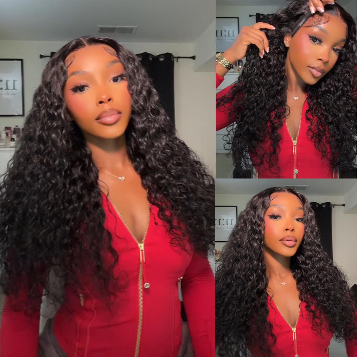 Lynee Monae’s style Sunber No Slip Water Wave 7x5 Pre-Cut Lace Glueless Human Wigs Wear Go Flawless Hold Natural Black Color 180% Density TikTokShopRestock FallFreshness