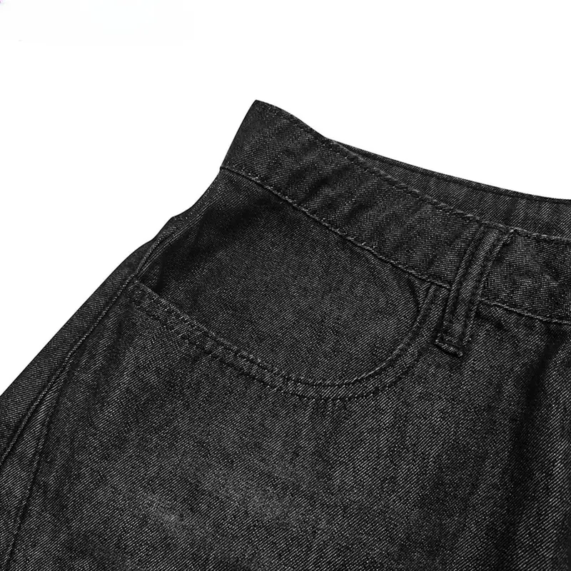 Women's High Waist Geometric Eyelet Cotton Mix Denim Style Jeans - Baggy Wide-Leg Cropped Bottoms with Side Pockets, Zip Fasten, Casual Fashion Fabric, 2026 Fall Festival Streetwear, Cold Wash Y2K Clothing