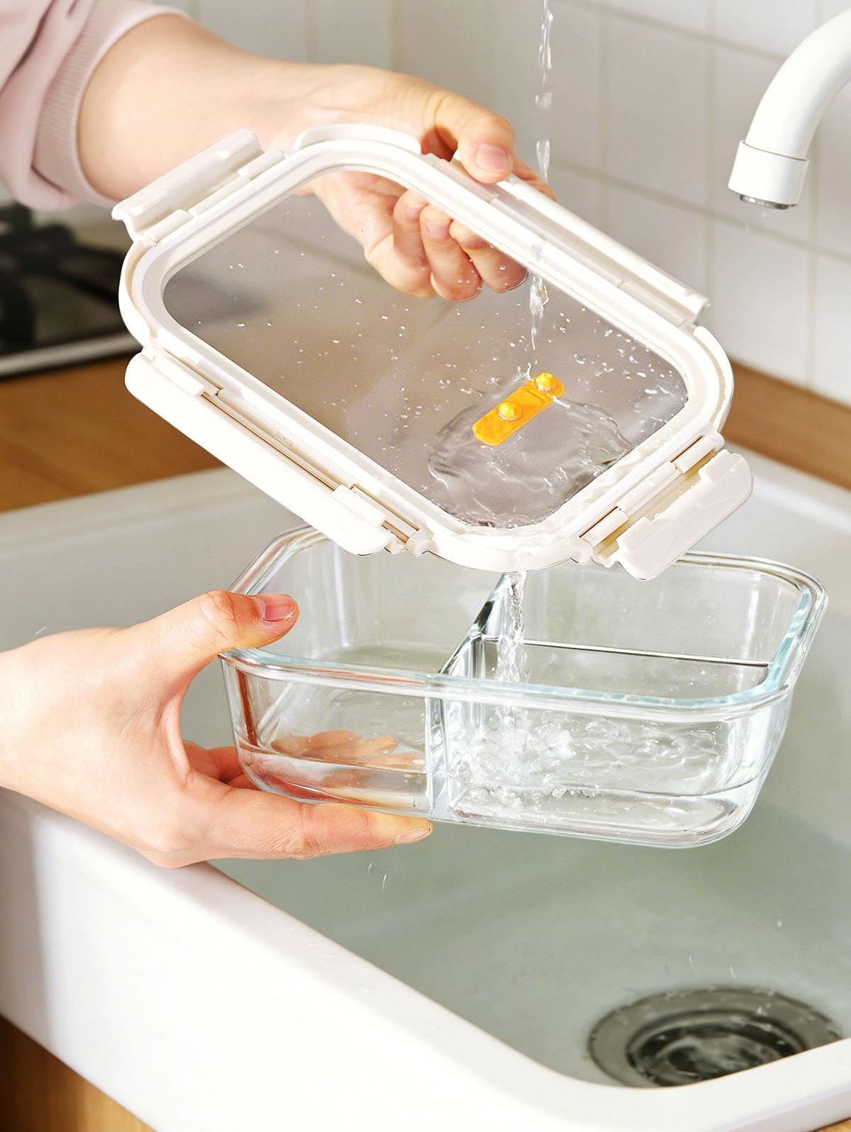 4pcs Glass Lunch Box Set with Compartments Microwave Safe Food Container Meal Prep Glass Containers with Lids Bento Box for Office Workers Leakproof Lunch Container for Men Women