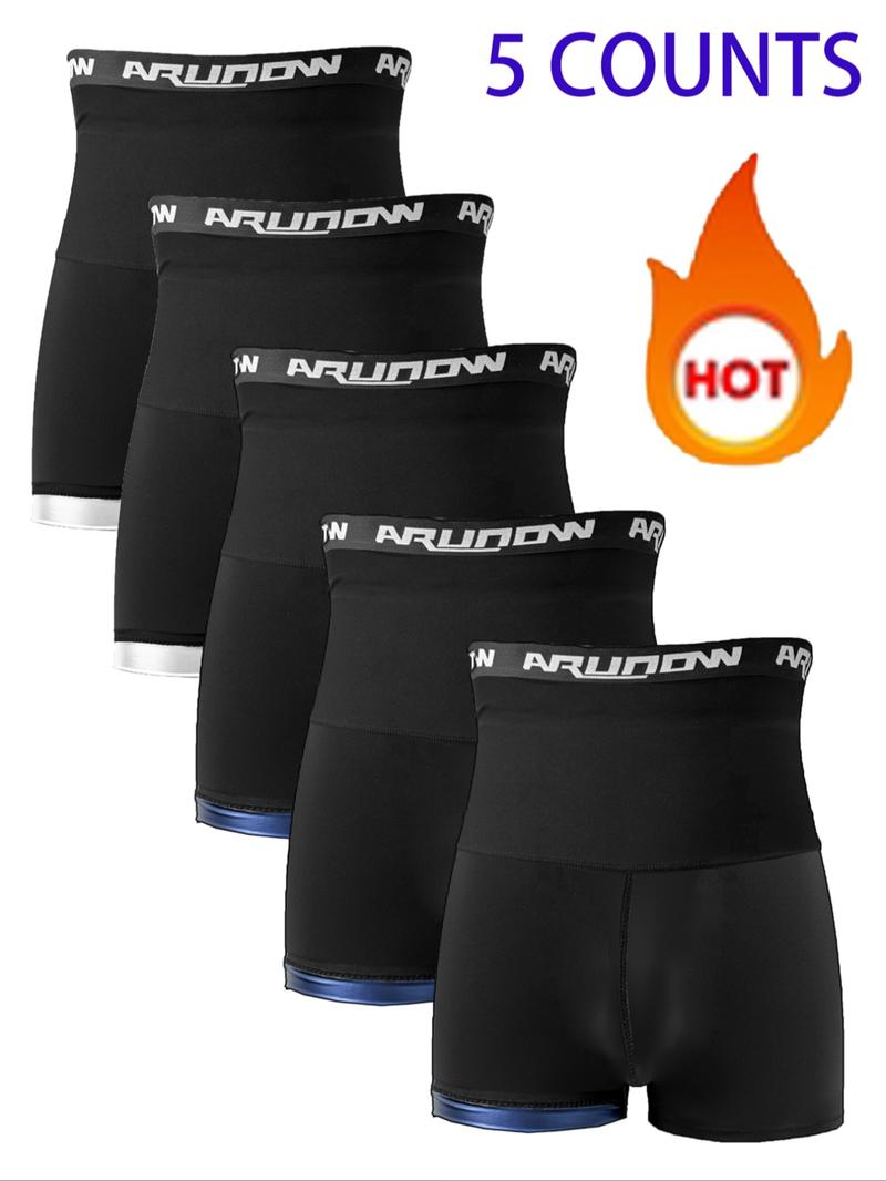 Men's Letter Tape High Waist Sauna Shorts, Functionality and Performance Casual Breathable Comfortable Sports Shorts, Workout Compression Shorts for Men