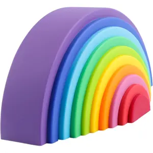 BLUE GINKGO Silicone Rainbow Stacker - Montessori Nesting Puzzle | Kids and Toddler | Stacking Sensory Toys - 10 Layers (Vibrant)