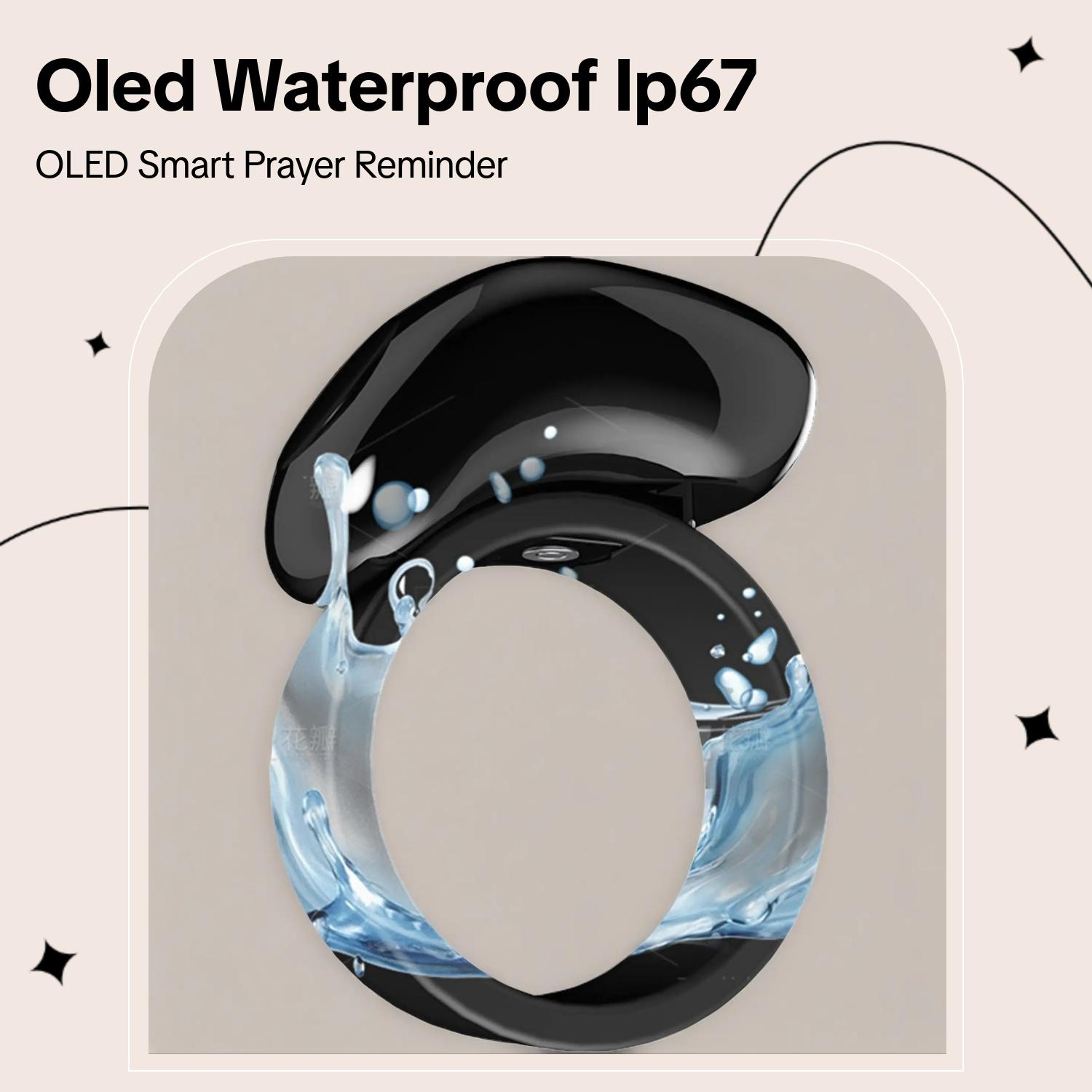 Smart Tasbih Prayer Beads Counter, 5 Times Azan Reminder, Oled Display, Ip67 Waterproof, Magnetic Charging, Size Options 18-20mm/20-22mm