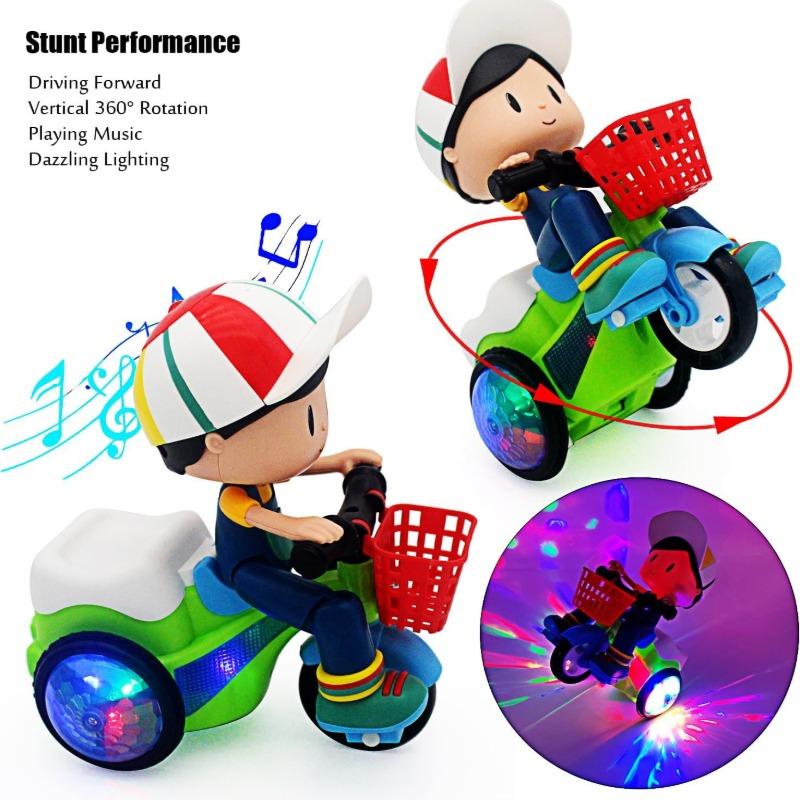 Creative Stunt Tricycle Toy for Boys and Girls with Led Lights ,Toddler Electric Tricycle Toy Motorcycle with 360° Rotationand Multi-Function Design Toddler Ride-on Toy Without Battery