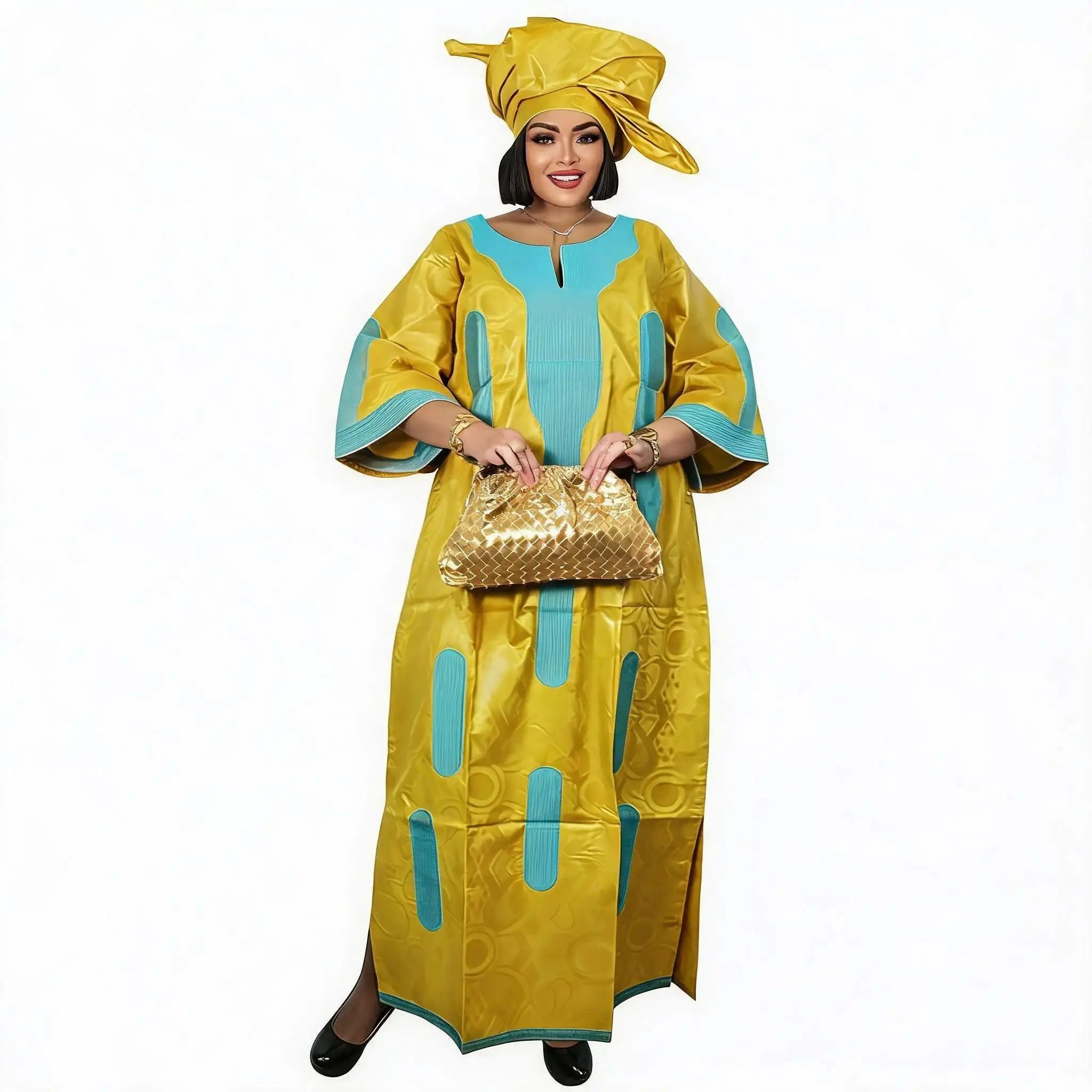 African Dresses For Women Plus Size Bazin Riche Embroidery Design Long Dress With Scarf