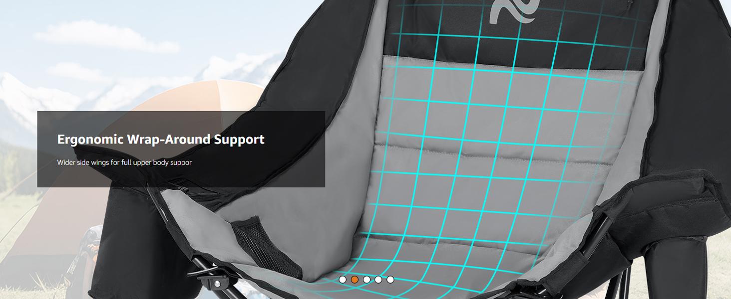 SLSY XXL Oversized Rocking Camping Chair for Adults, Fully Padded Folding Outdoor Lawn Chair with Cooler Bag & Side Pocket, Supports 400 lbs Portable Recliner