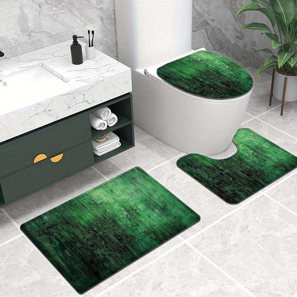 Set of 3 Green Abstract Geometric Rugs for The Bathroom - Non-Slip, Washable Flannel, Bohemian Style Home Decoration, Ideal for Living Room And Dining Room - Machine Washable Bathroom Rug
