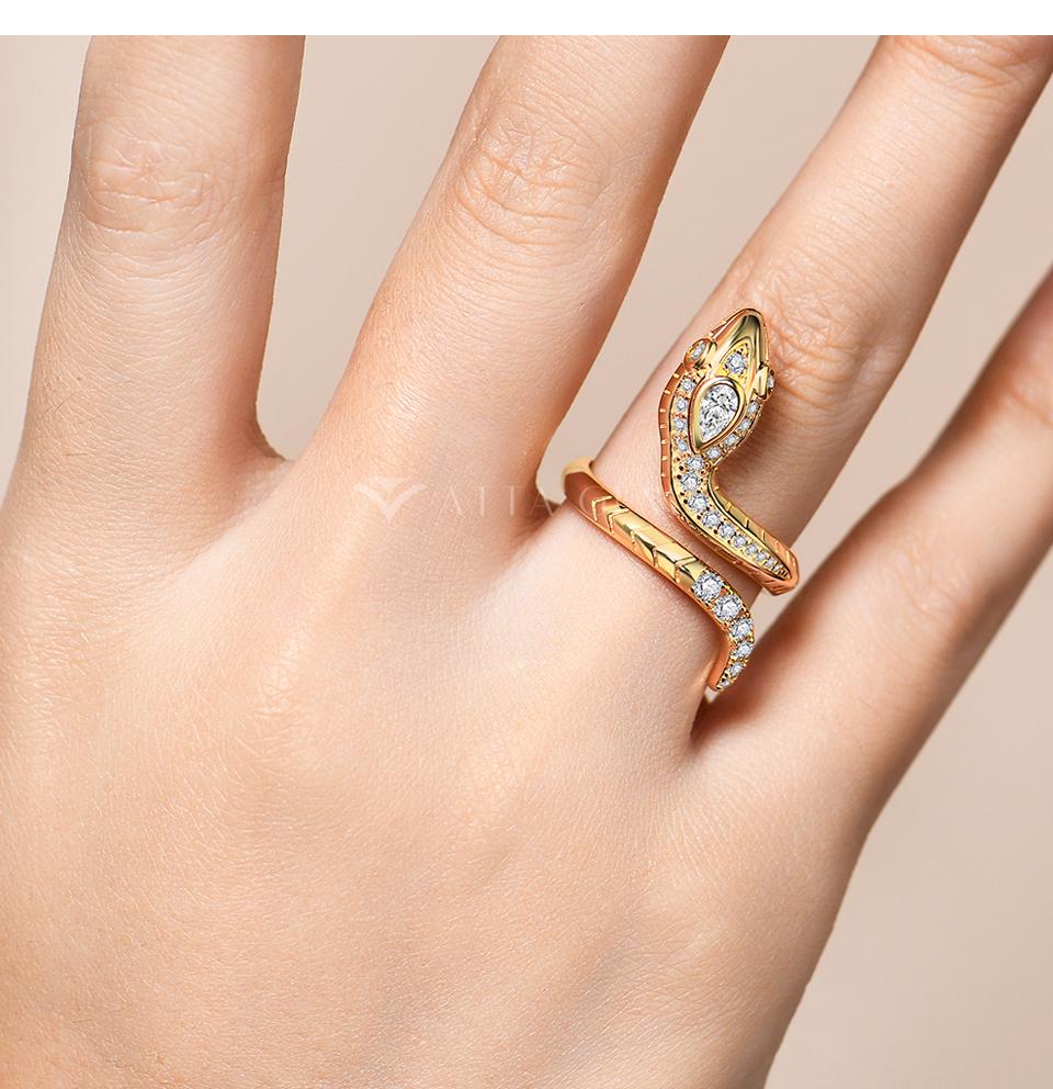 All Synthetic Moissanite Snake Ring Vintage Personality Gift Anniversary For Woman Man Wearring R102