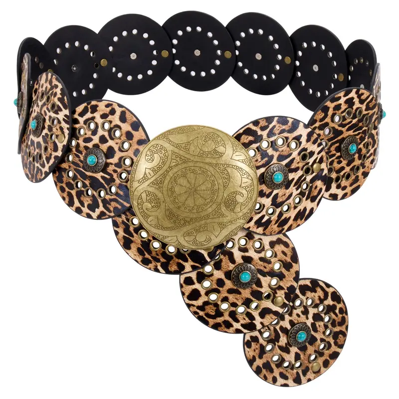 XZQTIVE Women's Authentic Western Statement Belt - Trendy Exquisite Band-Shaped Wide Boho Concho Cowgirl Accessory, Belts for Women for Dresses, Back to School Outfits