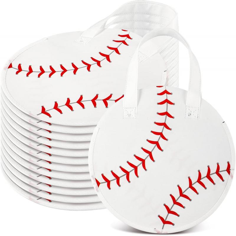 12 Pcs Softball Party Favor Bags10*10 Inch Softball Gift Bags with Handle Round Non Woven Gift Pouches for Goodie Candy Snacks Sports Themed Birthday Party Supplies