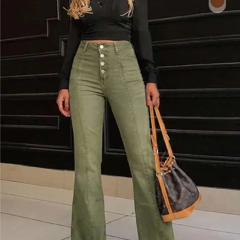 Women's High Waisted Flare Jeans Stretch Bootcut Denim Pants, Vintage Button Fly Slim Fit Jeans