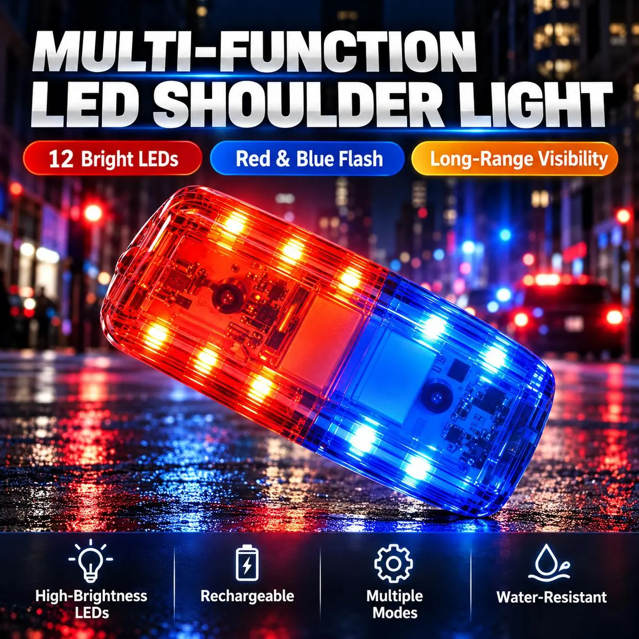 Rechargeable LED Shoulder Strobe Light, Clip-On Safety Warning Light for Night Running, Cycling, Security Patrol, Flash Signal Light